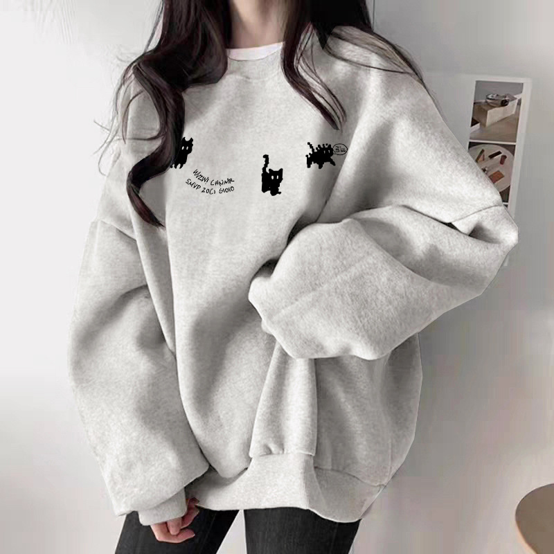 The white and gray round-neck hoodie for women in 2025 is a new bestseller in autumn. It is a casual, versatile, fashionable and stylish top with added fleece and thickening pic 11