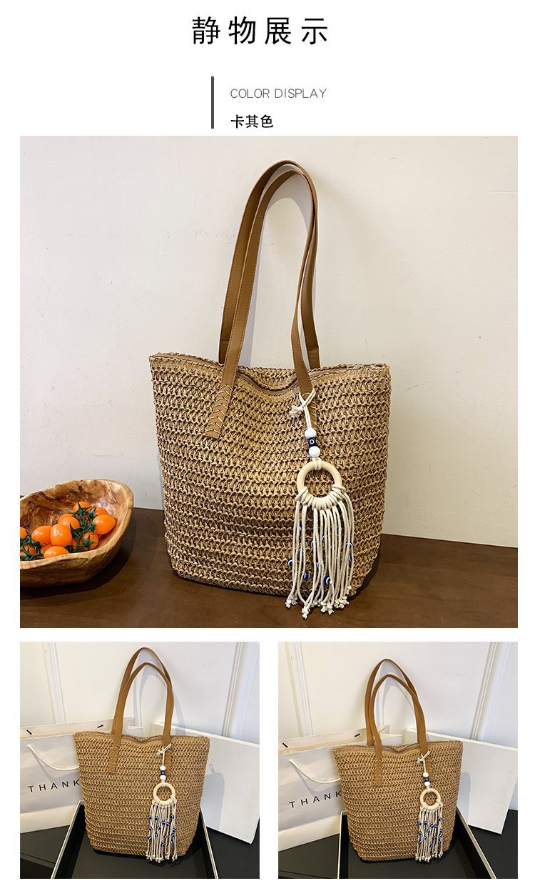 2024时尚新款沙滩草编大容量包包女单肩包百搭洋气编织旅行托特包详情13