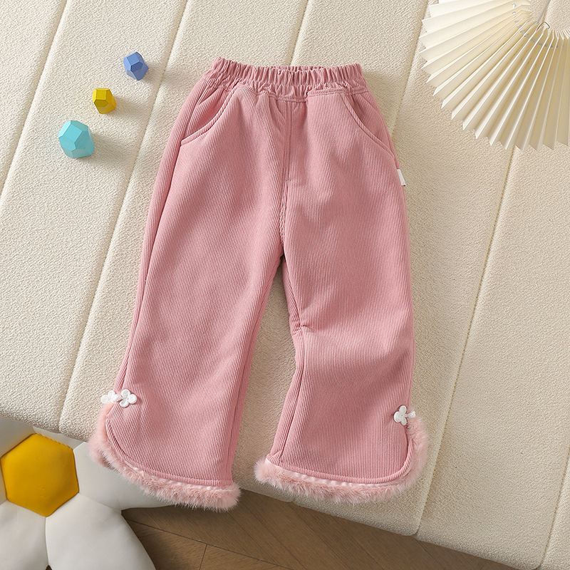 冬季女宝宝加绒加厚儿童洋气休闲保暖裤复合绒侧开喇叭裤外穿详情4