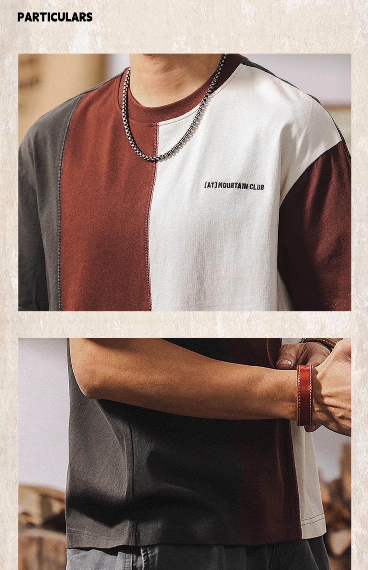 拼接撞色设计短袖男夏季2025新款美式复古重磅T恤男纯棉宽松上衣详情19