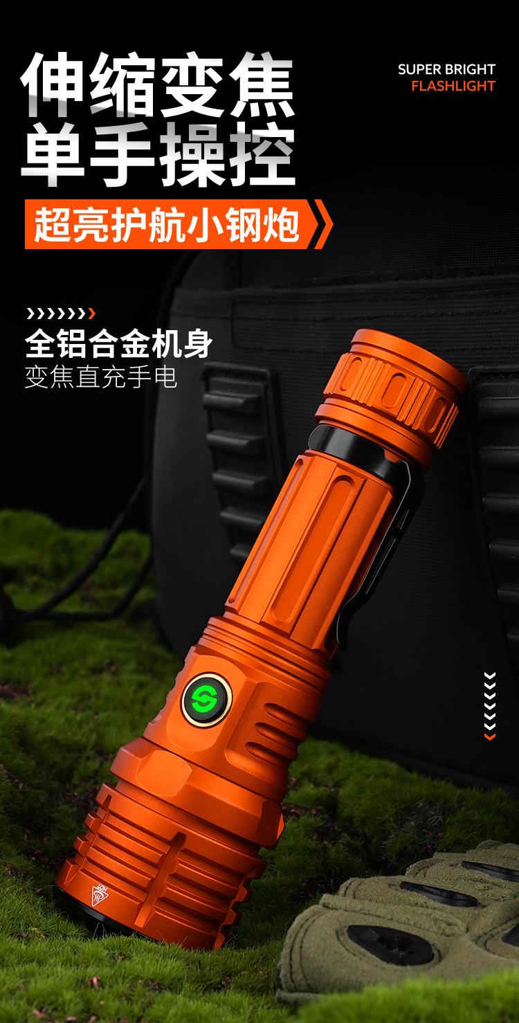 跨境新款白激光超亮强光LED照明手电筒变焦充电户外远射大功率详情5