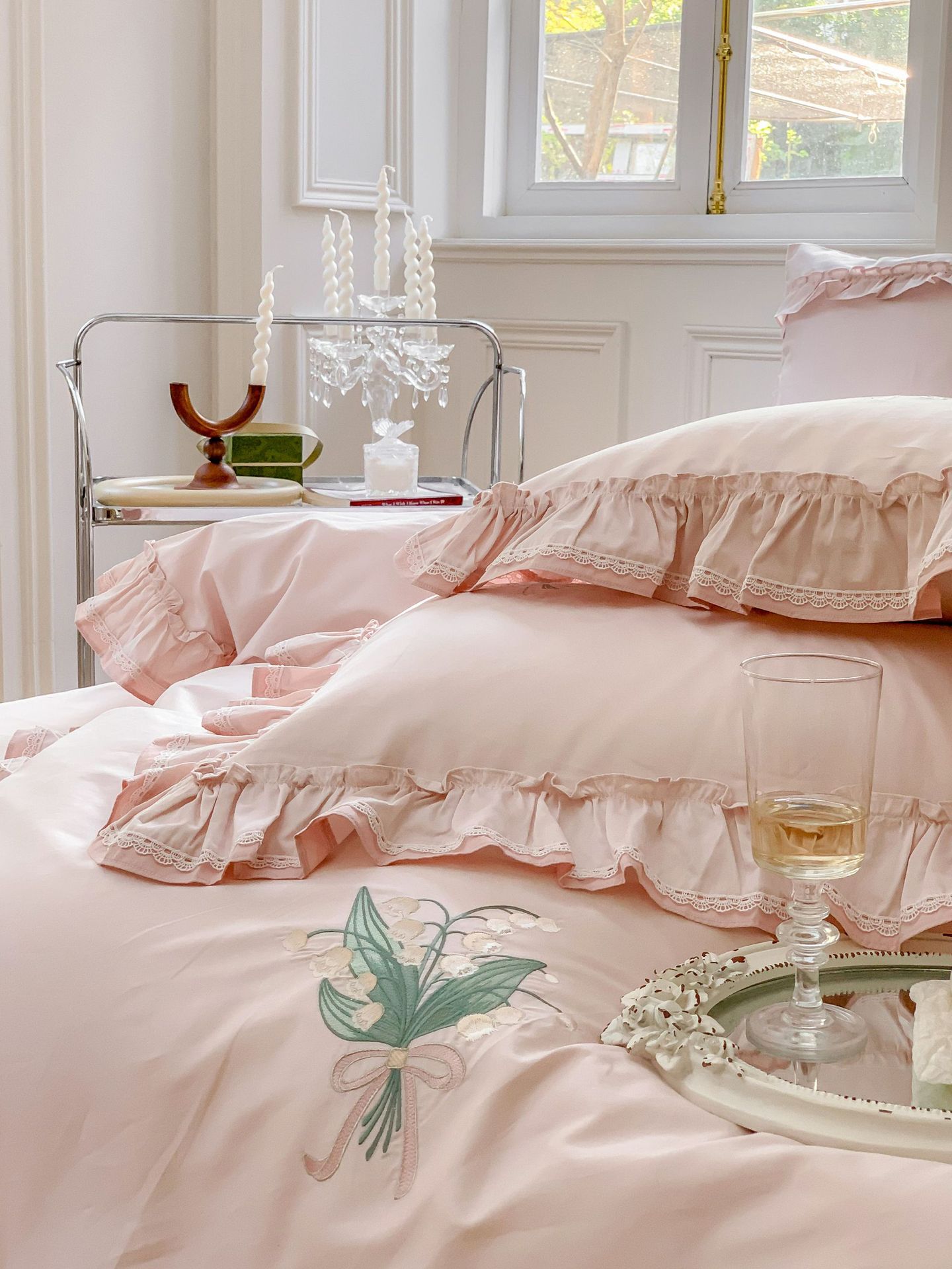 Classical embroidery double-piece natural color fabric with ruffled edges and rounded corners, 100S Australian cotton double-strand Gongbrocade, long-staple cotton four-piece set pic 23