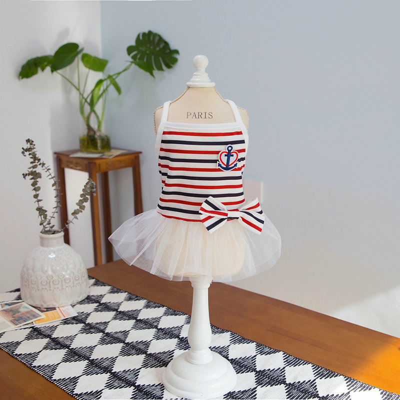 Two striped navy style dresses for pet clothing. Pet cat and dog clothes. Pet dog clothes. Pet clothing. Pet clothing. Fashionable and cute pic 12
