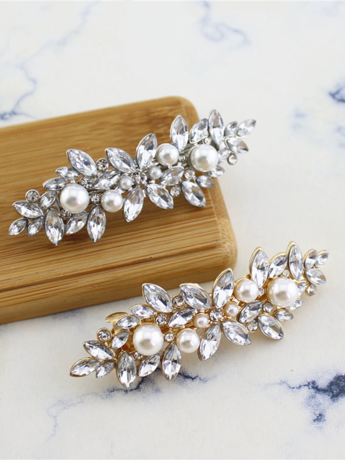 European and American cross-border exclusive supply of horse eye glass water diamond spring clips, back head hair accessories, headwear, pearl hair clips, factory wholesale pic 5