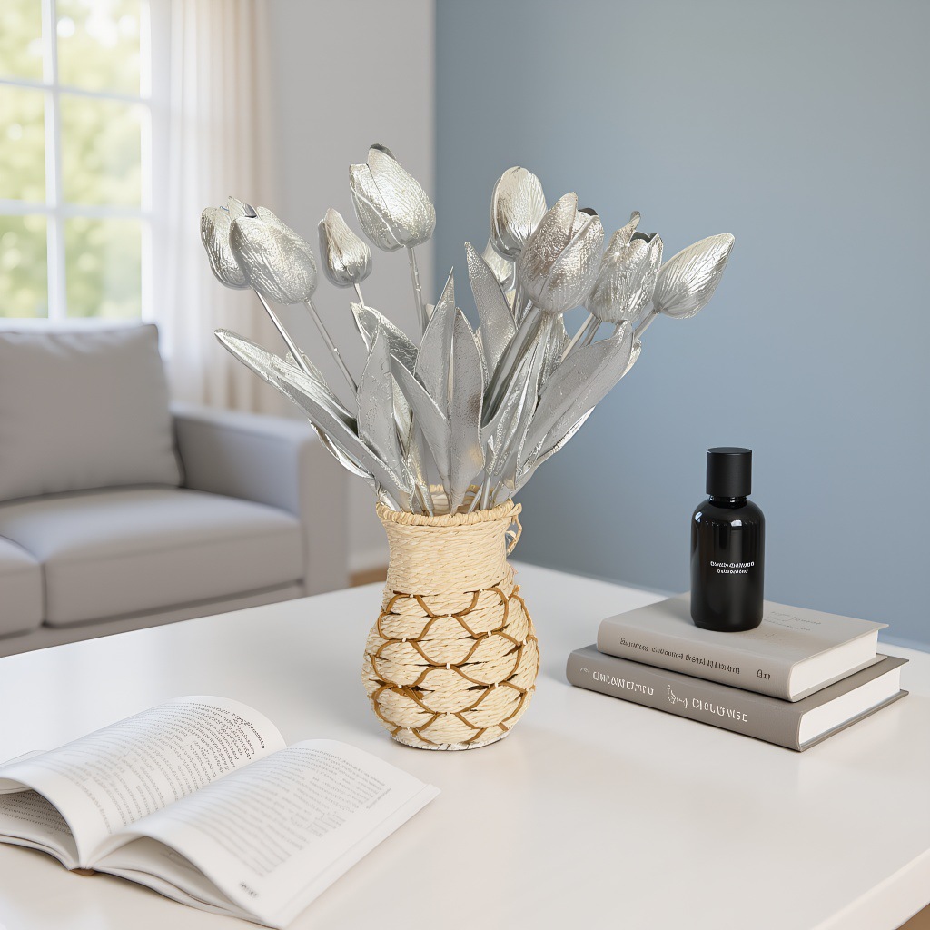 仿真金色马蹄莲金色郁金香银色马蹄莲 郁金香仿真花装饰摄影道具详情7