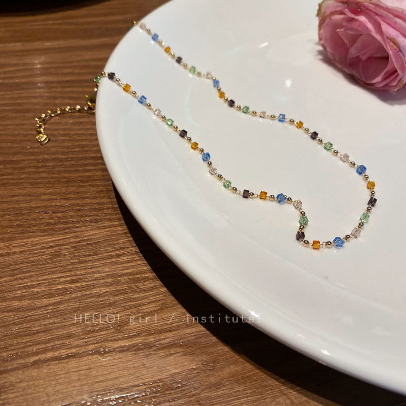 彩色多巴胺串珠项链女夏季小众时尚百搭简约高级感轻奢锁骨链批发详情7