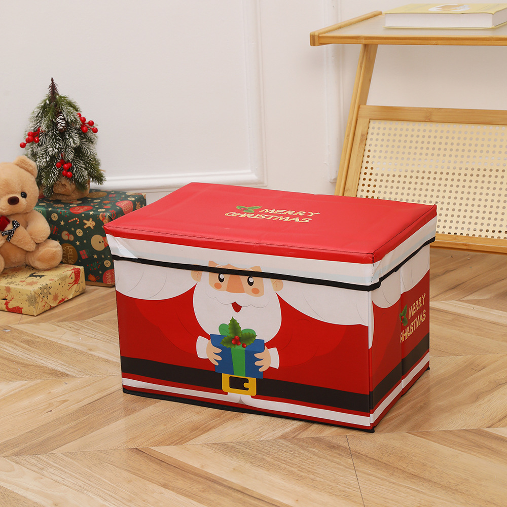 Christmas large-capacity storage box, foldable seating storage stool with lid, can hold cotton quilt storage box wholesale pic 5
