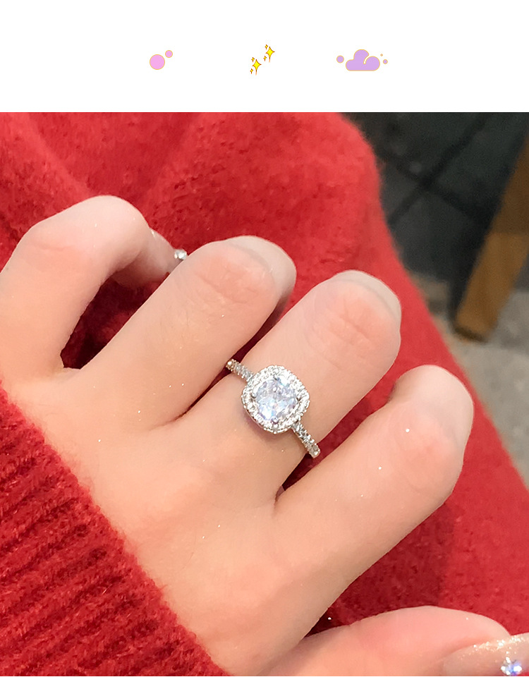 铜镀银小方糖戒指女轻奢高级感素圈戒指女小众设计尾戒水钻食指环详情8