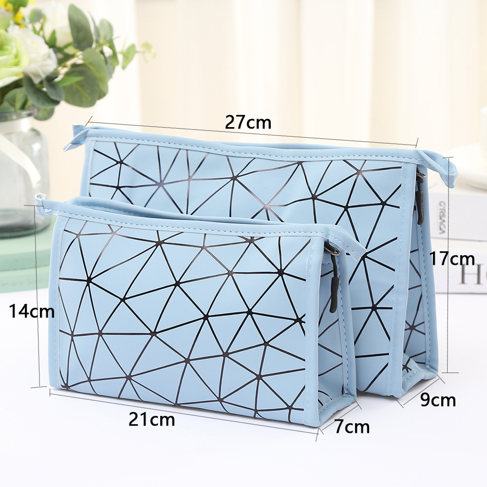 Fashionable waterproof geometric diamond-shaped PU cosmetic bag, portable travel lady, large-capacity toiletries storage clutch pic 8