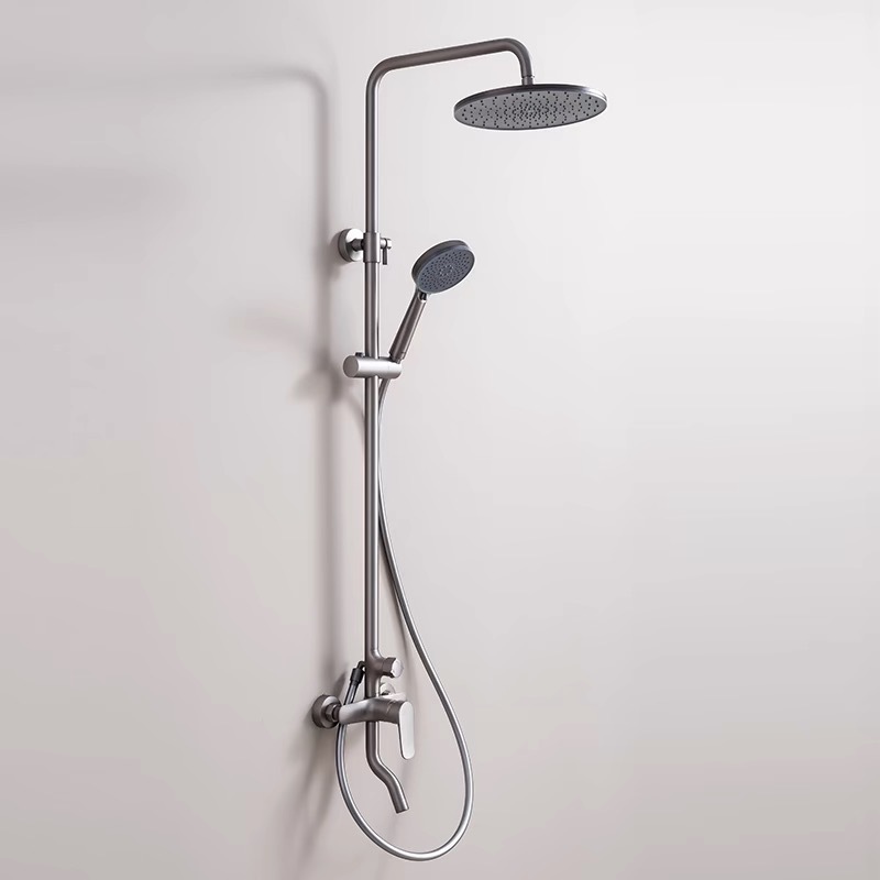 跨境出口工厂批发铜四方枪灰色淋浴花洒套装洗澡工程花洒水龙头详情10