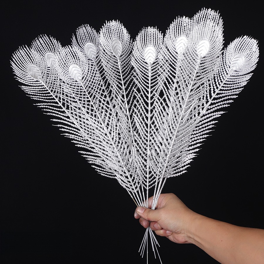 银色仿真花年宵花银色尤加利银色叶子银杏叶假花福桶插花新年摆件详情5