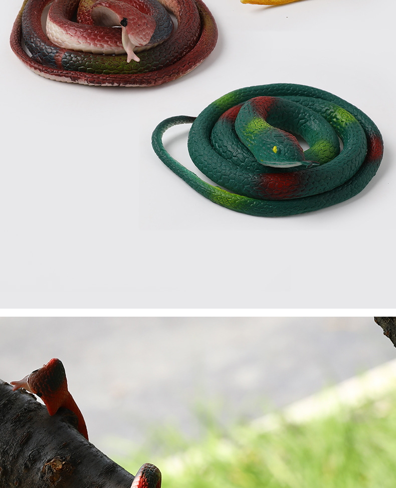 Factory wholesale 68cm eco-friendly rubber snake prank toys, soft rubber fake snakes, Halloween prank toy snakes pic 60