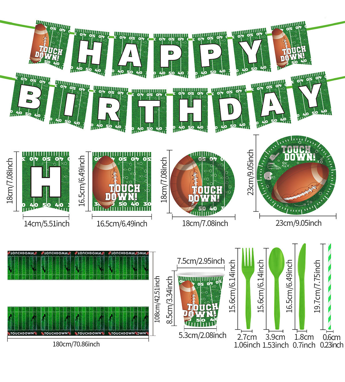 美式橄榄球主题生日派对场景布置氛围拉旗一次性纸巾纸杯纸盘批发一次性餐具套装详情3