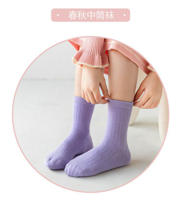 一件代发女童袜子春秋款儿童纯色中大童棉袜中筒袜女孩同色公主袜详情12