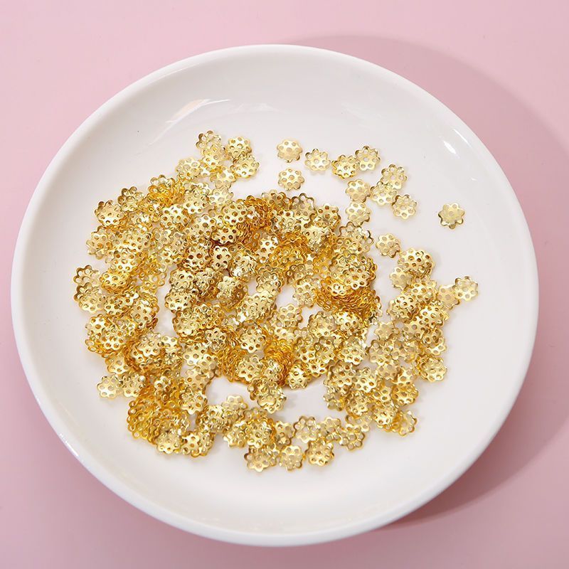 100 pieces per package, color retention, 6mm flower stand, petal cap, hollowed-out bracelet accessory, diy handcrafted gold and silver spacers pic 2