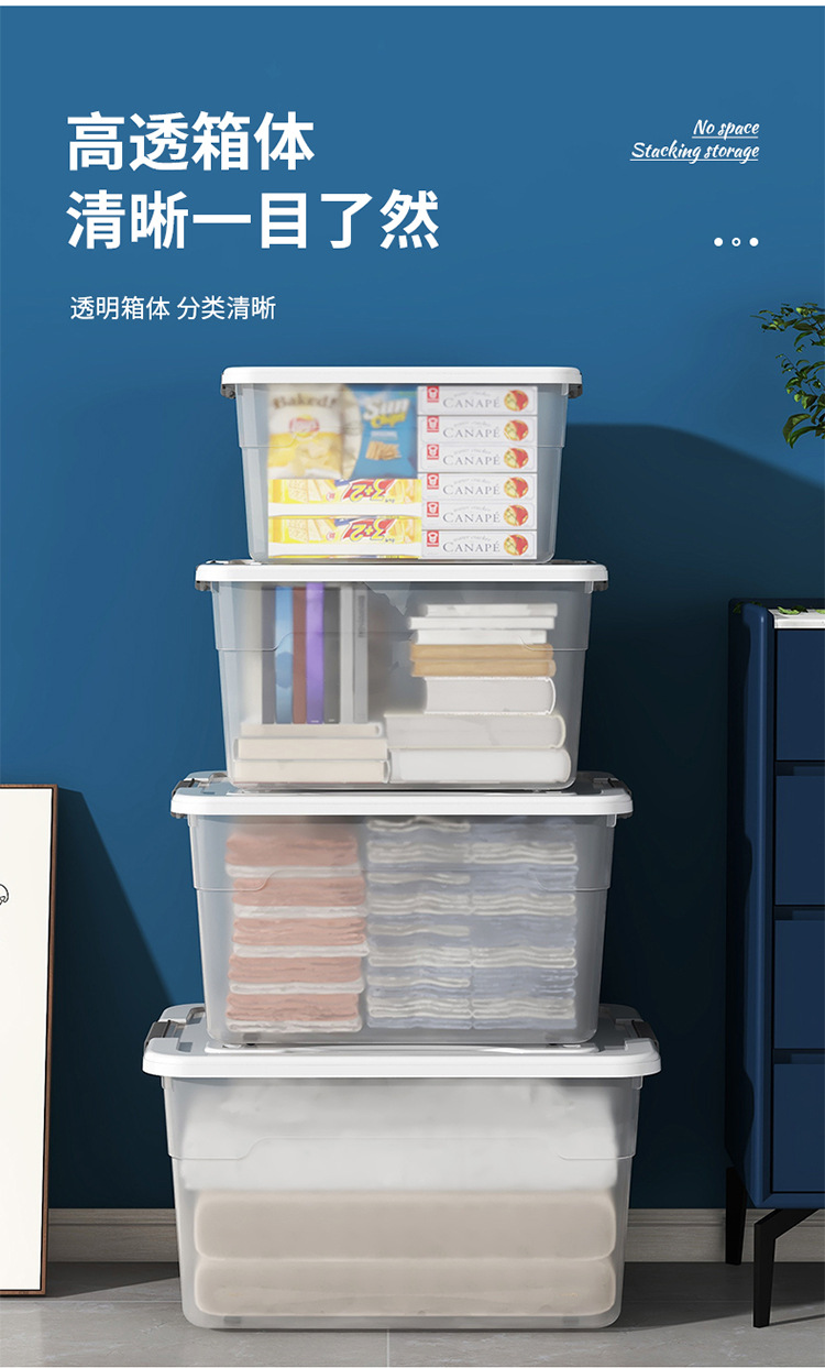 塑料透明收纳箱带盖家用衣服衣物收纳箱子超大号储物整理箱收纳盒详情6