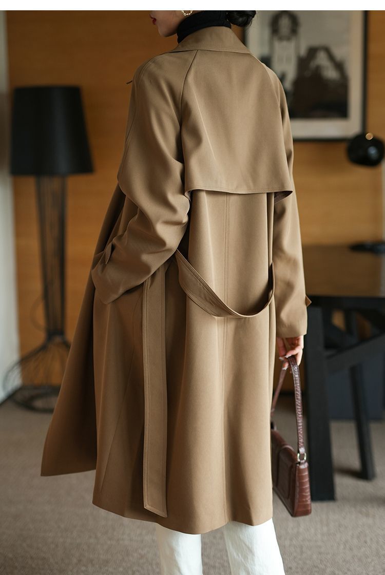 High-end and elegant long khaki trench coat for women in spring 2025, a loose, wrinkle-resistant and drape British style coat pic 3