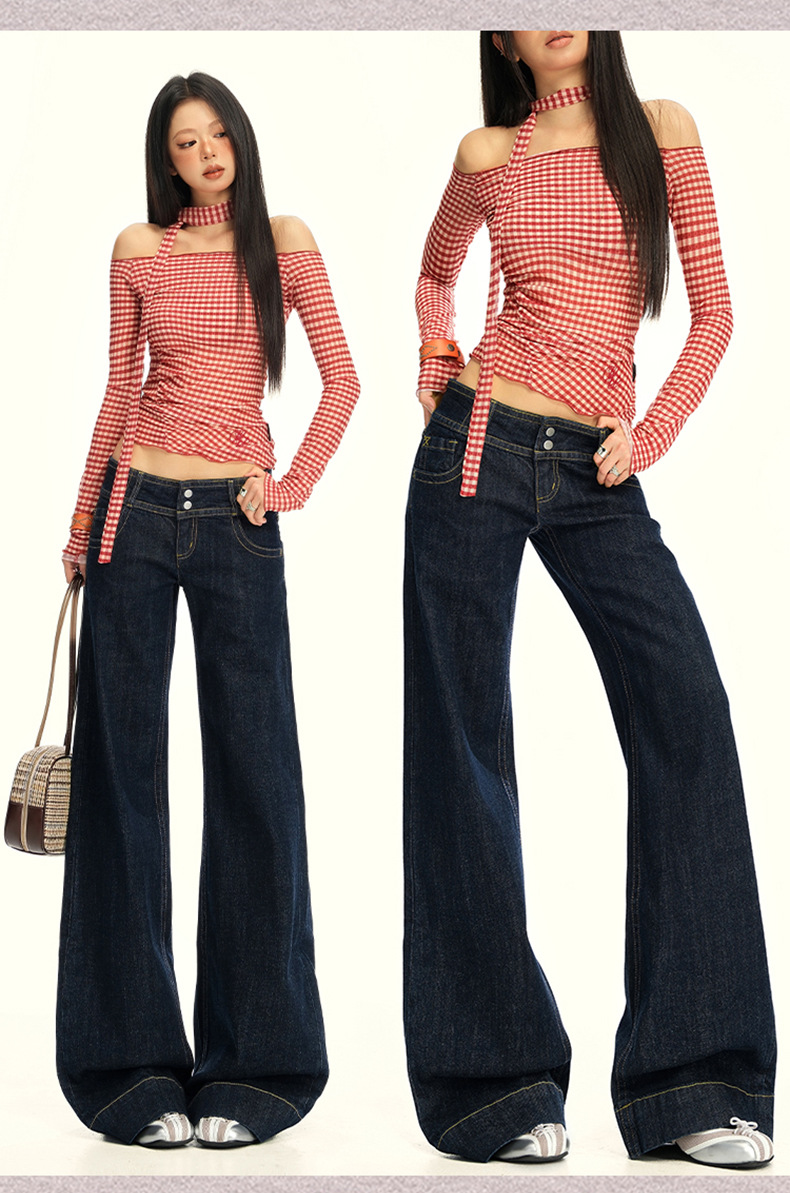 橙绢女装#美式复古丹宁原牛色直筒牛仔裤女早秋百搭微休闲喇叭裤详情10