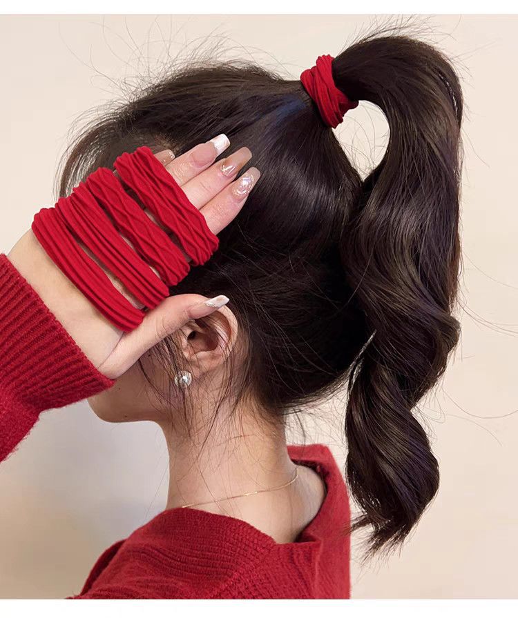 爆款加粗耐用红色头绳成人无接缝马尾发圈高弹力发绳气质皮筋详情9