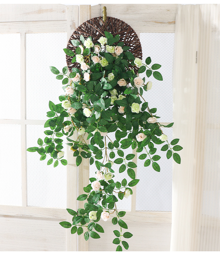 仿真蔷薇花墙面垂吊假花玫瑰藤蔓户外绿植塑料壁挂花装饰阳台植物详情13