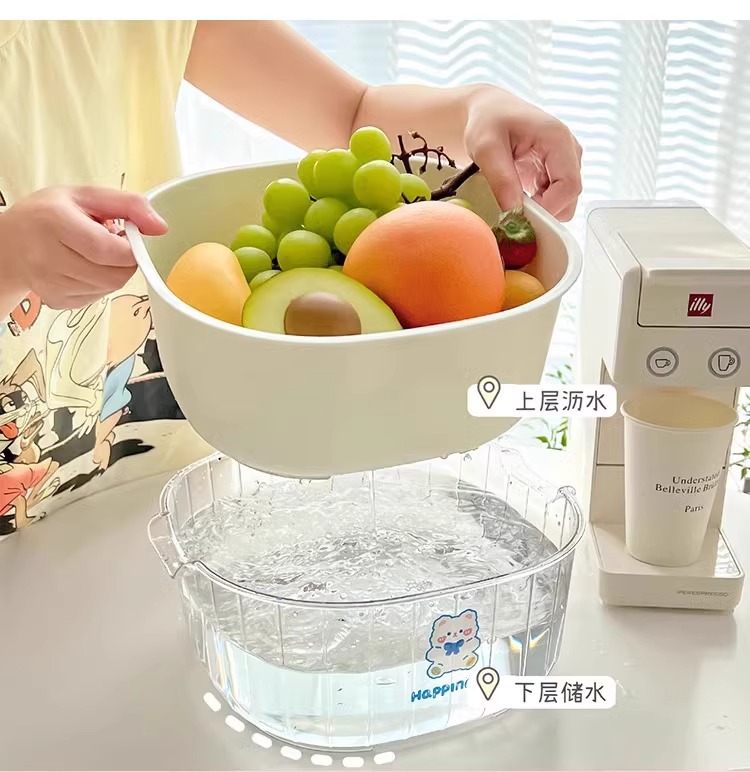 双层洗菜盆沥水篮厨房家用塑料水果盘客厅菜篓淘洗菜篮子收纳大号详情5
