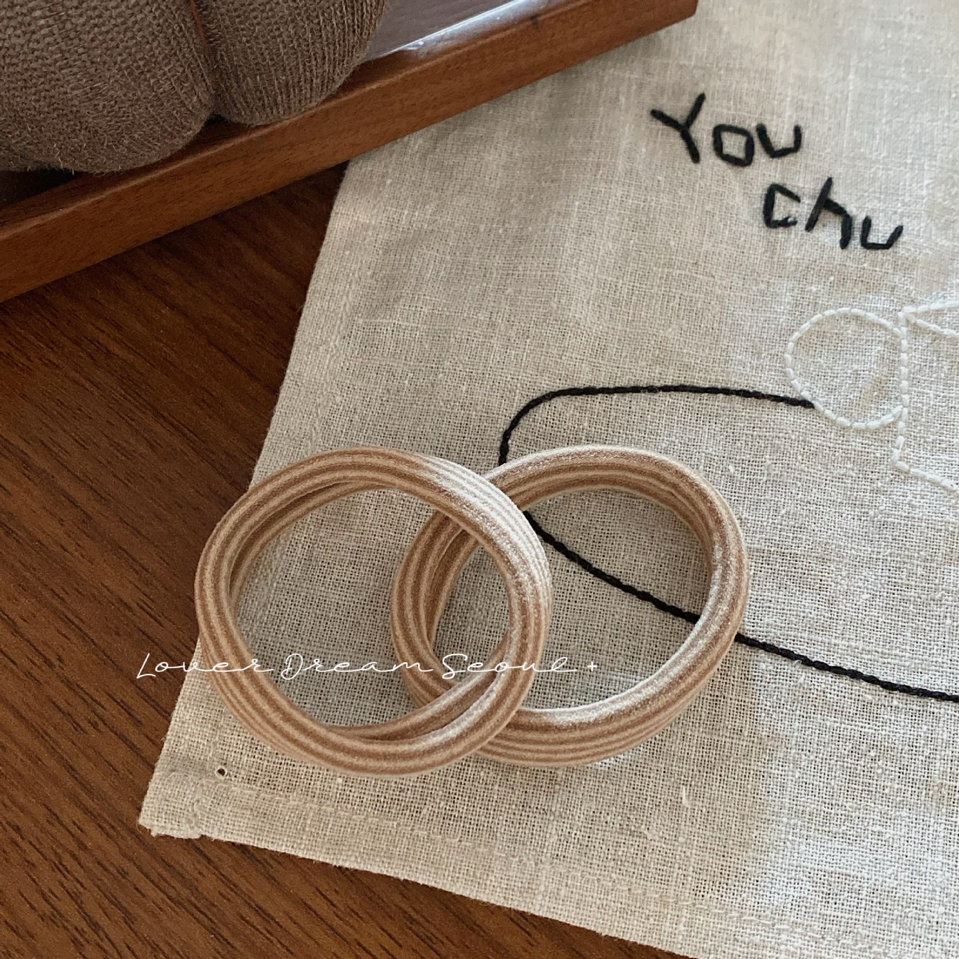 韩国秋冬新款咖色条纹毛巾圈发圈时尚简约高弹力头绳发绳发饰女详情5