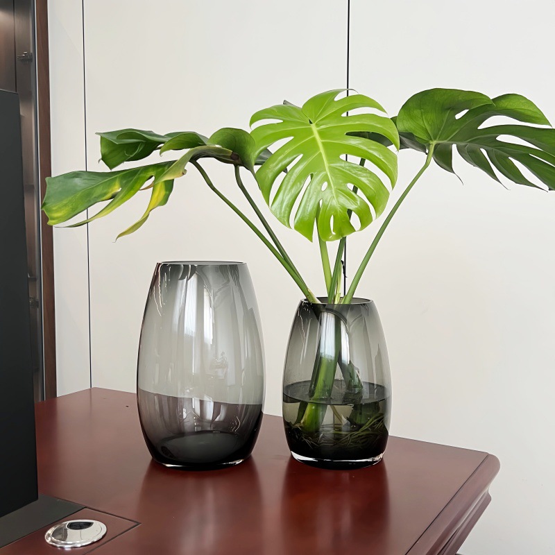Simple, creative, high-end, natural color glass vase, transparent living room flower arrangement, tulip, lily, table decoration, flower vases pic 11