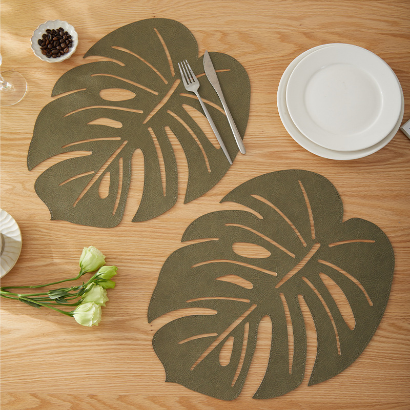 亚马逊热销款仿真龟背叶餐垫树叶家居装饰镂空隔热垫双面颜色桌垫详情10