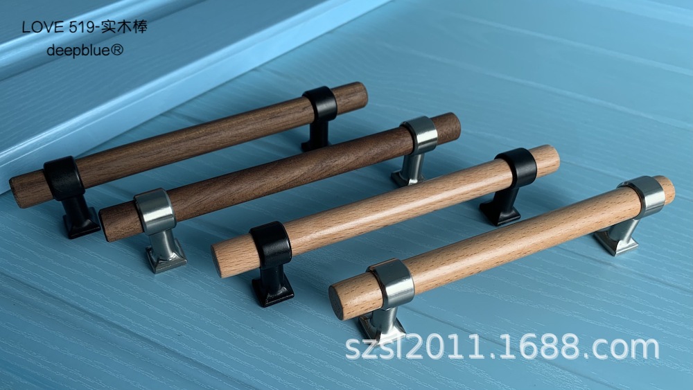 深蓝家现货实木榉木五金木把手酒柜厨柜衣柜门抽屉拉手红木胡桃木详情2