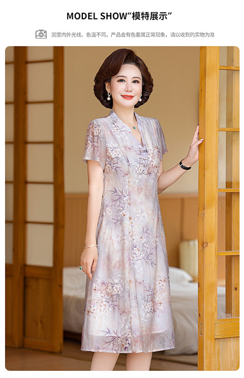 中老年妈妈连衣裙2024夏季新款国风设计年轻妈妈宽松透气时尚夏装详情8