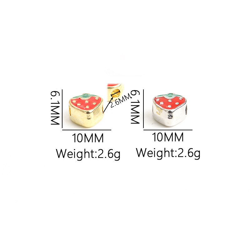 可爱草莓合金滴油珠子 手链项链装饰品DIY饰品配件散珠直孔珠串珠详情3