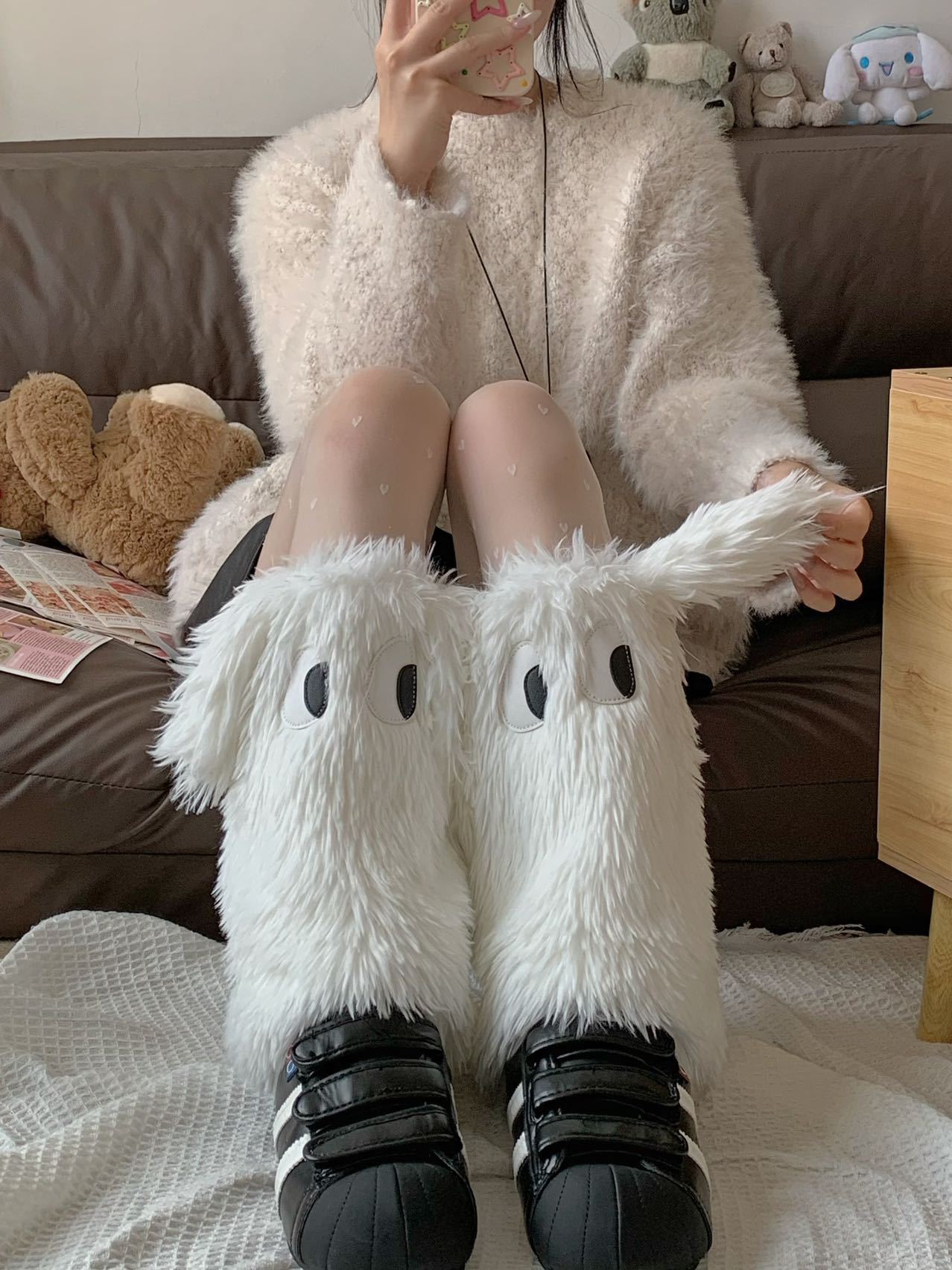 原创Y2K怪怪眼毛绒时尚保暖袜套毛毛腿袜保暖加厚腿套堆堆袜脚套详情14
