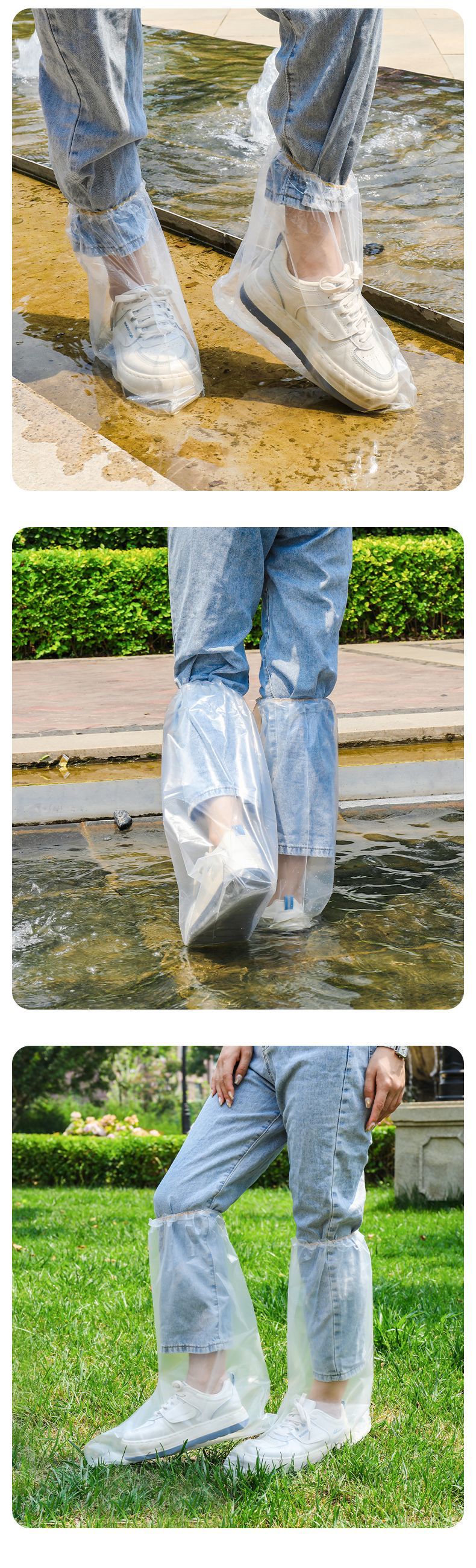 Disposable rain boots shoe covers are waterproof and anti-slip for rainy days. They are made of transparent plastic and have thickened outdoor wear resistance and isolation foot covers for rain protection pic 14