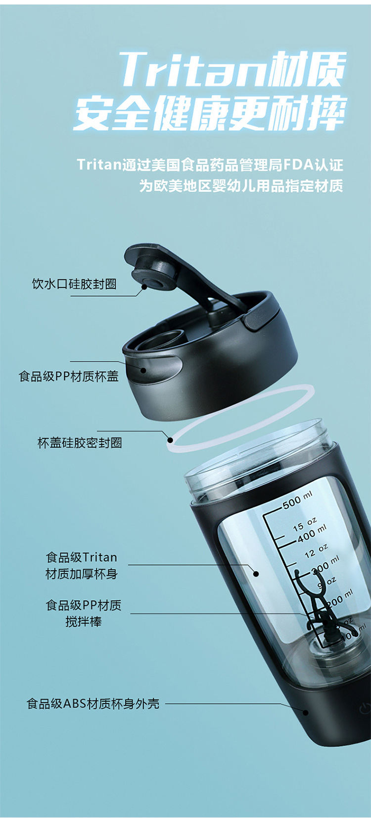 Electric stirring cup, fully automatic household portable coffee cup, new outdoor hand-held fitness shaker cup pic 6