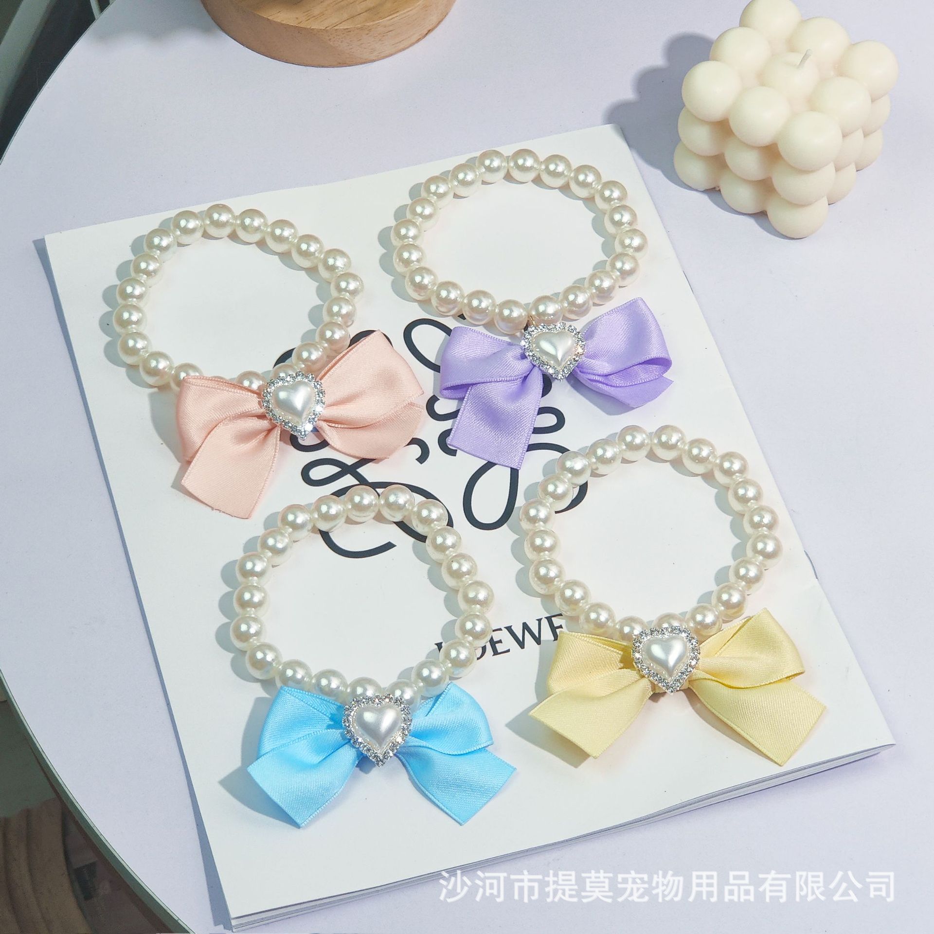 Pet cat, German cat, dog, pearl necklace, collar, small chanel-style gemstone bow, plush toy and accessories pic 15