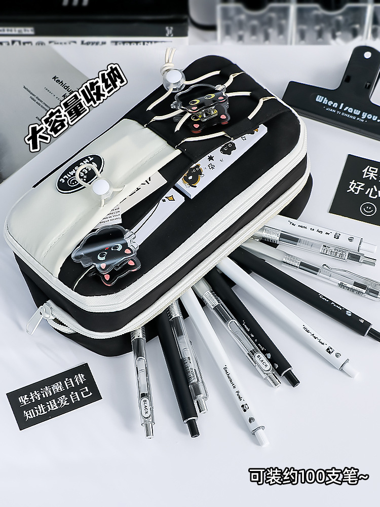 可爱盐系双抽绳简约9层大容量笔袋小学生ins风高颜值文具盒文具袋详情5