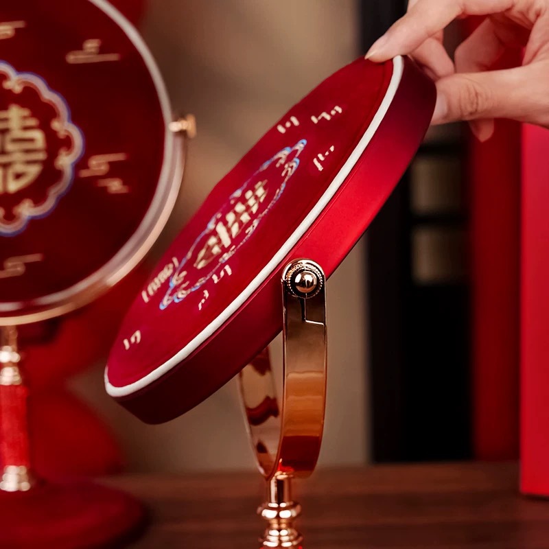 结婚陪嫁刺绣化妆镜礼盒一对红色新娘出嫁喜女方嫁妆婚庆用品大全详情2