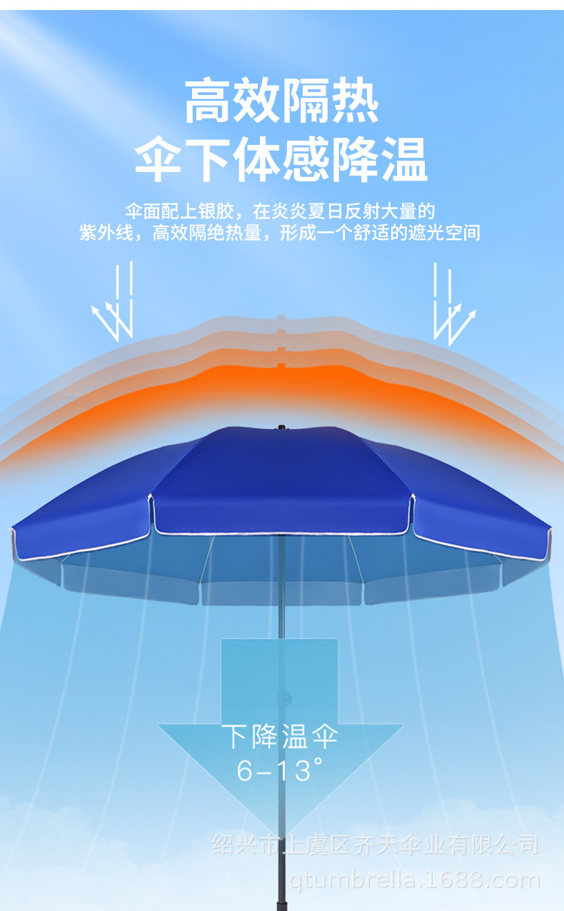 轻量纤维伞架遮阳伞大伞批发太阳沙滩伞摆摊专用广告雨伞定制防晒详情9
