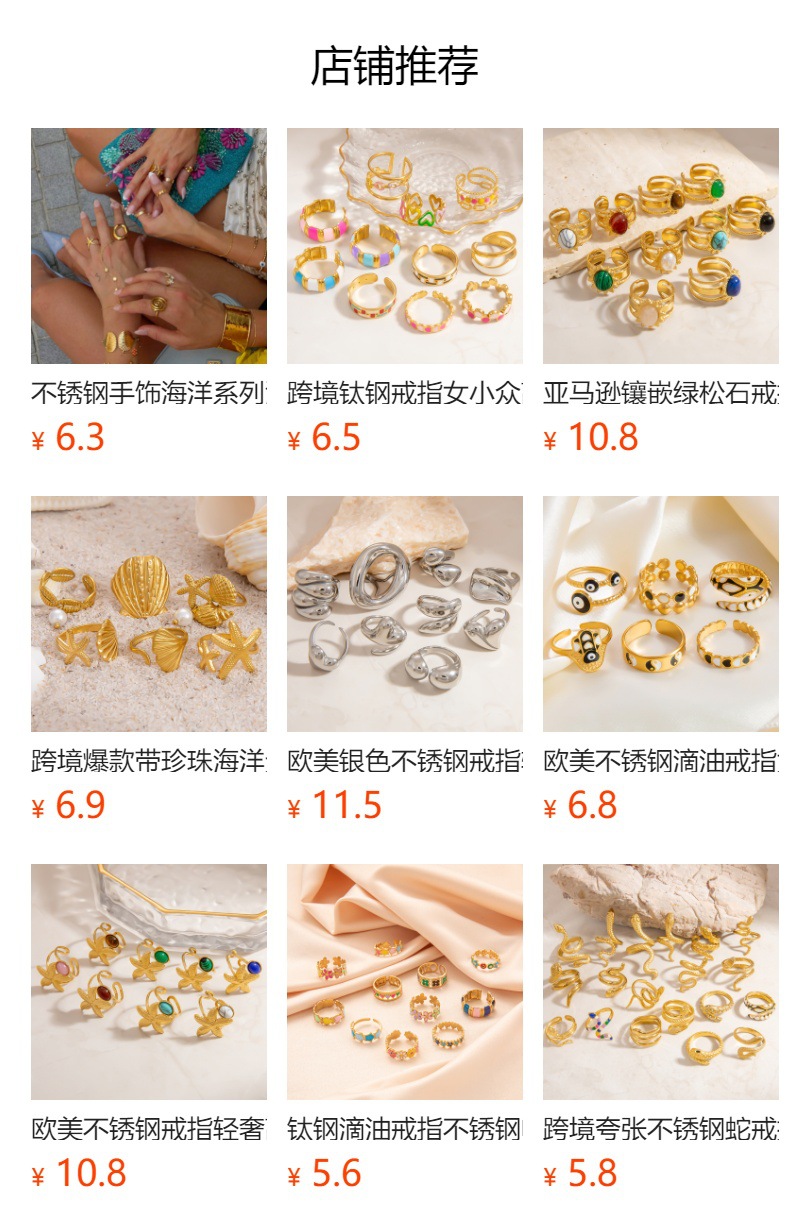 跨境不锈钢戒指嵌锆石方形三角几何造型米粒水滴开口可调节手饰详情1