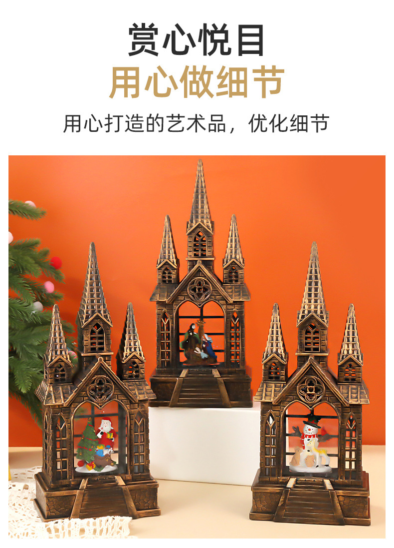 新款仿古亚克力三顶教堂音乐盒欧美跨境圣诞节氛围布置摆件装饰品详情12