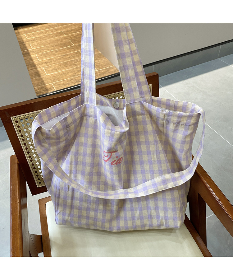 ins风字母格纹大容量托特包女2025新款度假风单肩斜挎包购物包详情24