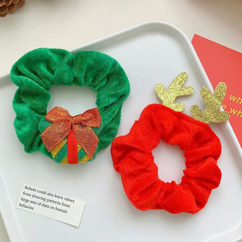 卡通圣诞毛绒发圈 麋鹿老人圣诞节发饰 可爱圣诞树跨境爆款大肠圈详情4