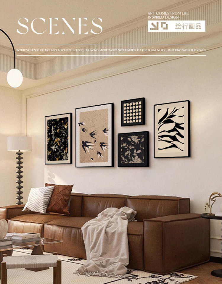 中古风客厅组合装饰画法式复古挂画美式高级感沙发背景墙艺术壁画详情6