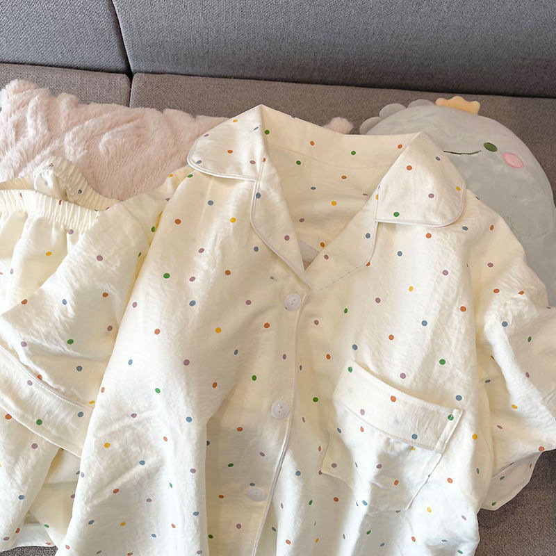 Pajama Women Summer Cloud Cotton 2024 New Style sweet and cute cardigan casual short-sleeved and short-shorts home wear set pic 2