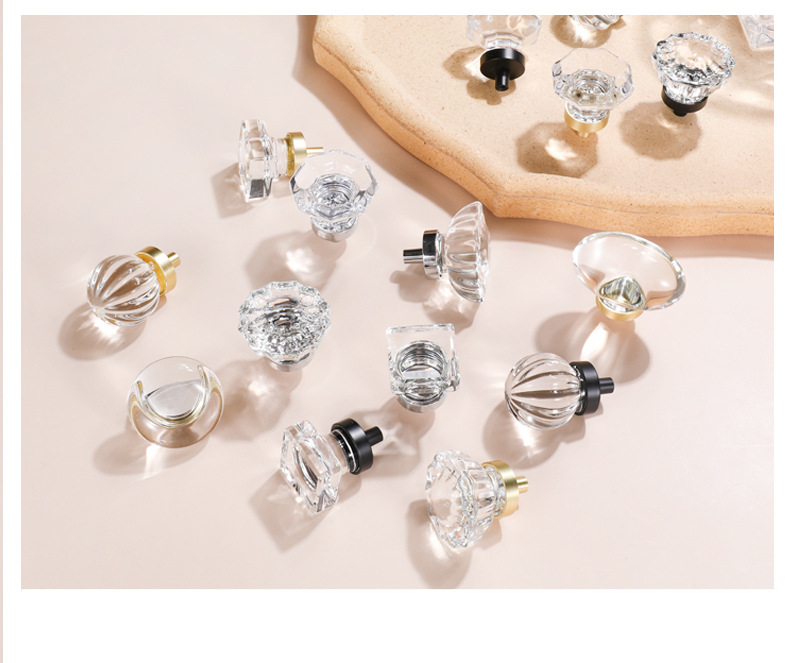 Wholesale cabinet doors, wardrobe handles, zinc alloy three-color door handles, Nordic style light luxury transparent crystal handles pic 16