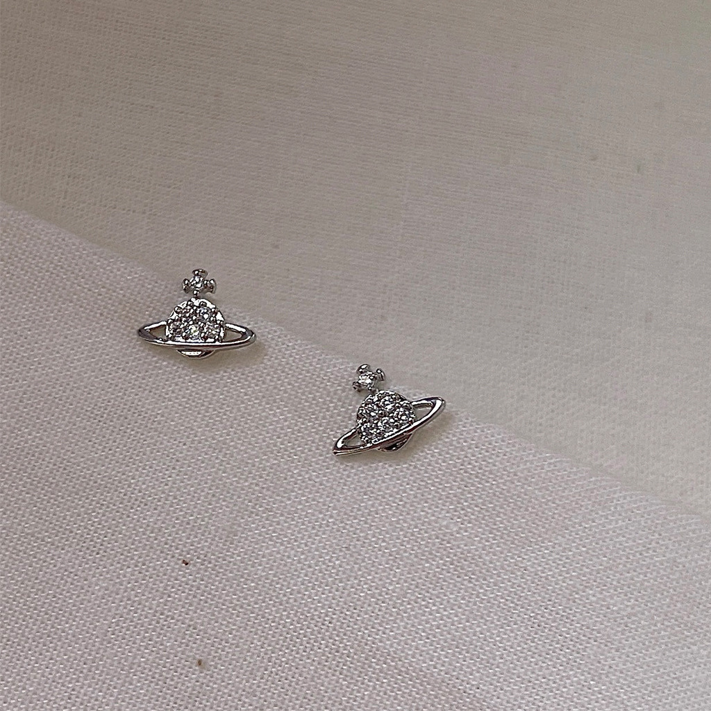 Mini Version ~ Micro-inlaid Zircon 925 silver needle small spaceship earrings, personalized ins earrings factory accessories supply pic 7