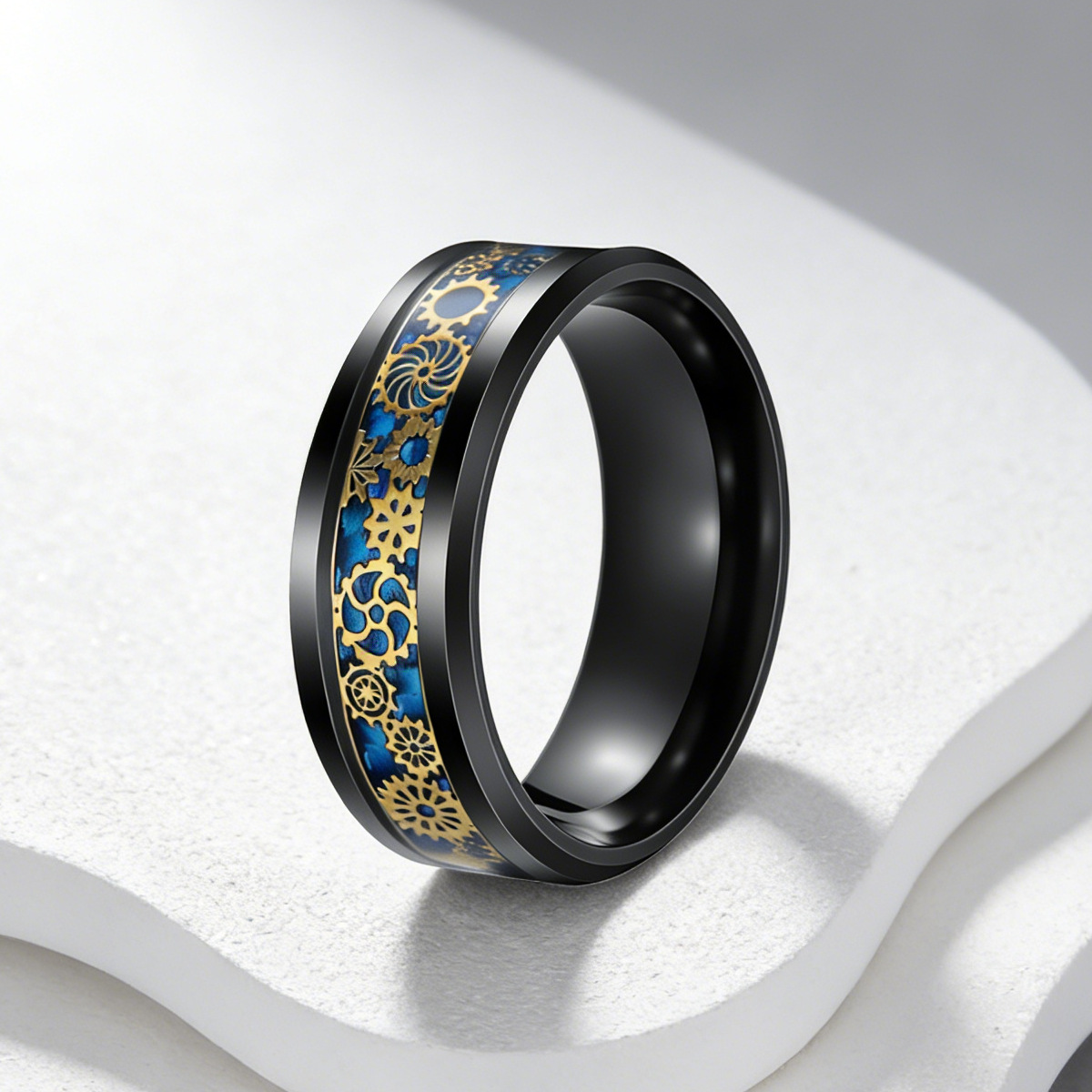Wholesale of fashionable and personalized carbon fiber gear stainless steel rings for men and women, oil-dripping titanium steel jewelry rings from the manufacturer pic 6