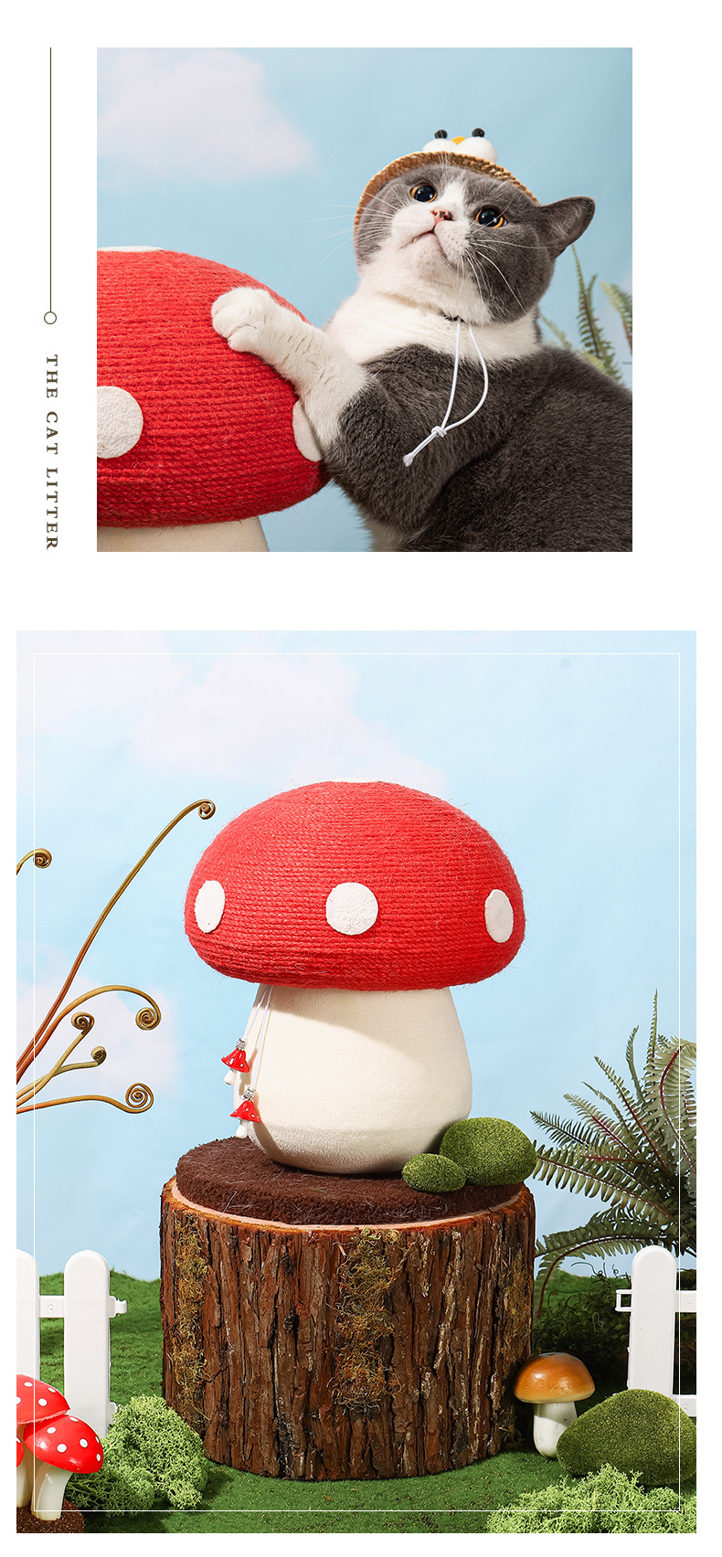 Cat scratch board, Red umbrella, mushroom, sisal, standing cat scratch post, wear-resistant and non-flaking, small cat climbing frame, cat toy pic 9
