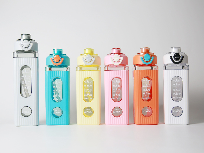 亚马逊创意水杯弹盖手提方形水杯 男户外运动直饮水壶 学生太空杯详情1