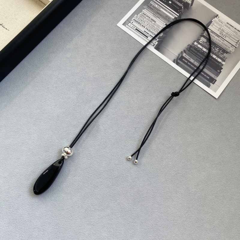 新款黑色玛瑙水滴项链女小众轻奢设计感卫衣链时尚气质颈链锁骨链详情5